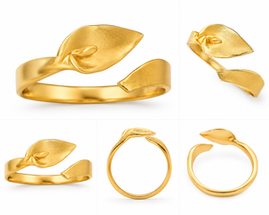 Anillo Apilable Clásico de Plata de Ley 925 Chapado en Oro de 18K con Diseño de Hojas, Banda Abierta, Joyería Fina Hecha a Mano para Mujer, Regalo - Product Image 2