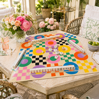 Tapis de Mahjong Moderne Pliable en Néoprène à Motif Damier Géométrique Original 33'' Tapis de Table Antidérapant Boutique Cadeau Américaine