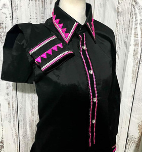 Tela de tafetán elástica hecha a mano Cowgirl Western Show Shirt para ropa ecuestre y equitación - Product Image 3