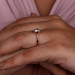 Solitaire Art déco Milgrain lunette bague de réglage en or massif 14 carats avec diamant de laboratoire de coupe ronde pour la fête porter bague cadeau elle - Product Image 4