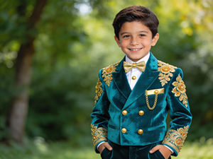 Traje de Terciopelo Rojo para Niños, de Doble Botonadura, con Bordado Dorado, Conjunto de Traje Formal para Bodas y Fiestas - Product Image 5