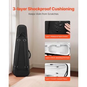 Custodia per violino 4/4 in nylon, impermeabile, leggera, portatile, da viaggio, con fodera in peluche, doppia protezione per strumento musicale - Product Image 2