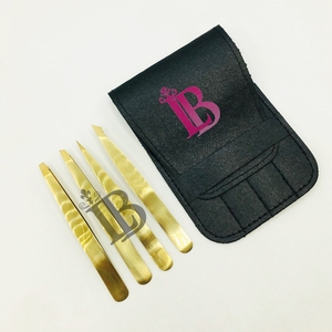 Juego de Pinzas para Cejas con Punta Plana y Recubrimiento Dorado, Kit de Belleza de Precisión, Bolsa Ecológica Personalizable, Se Acepta Logotipo Privado - Product Image 1