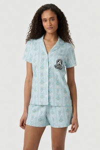 Conjunto de Pijama Ecológico de Satén con Estampado Floral Rosa para Mujer, con Mangas Cortas y Botones, para Verano/Otoño/Primavera - Product Image 3
