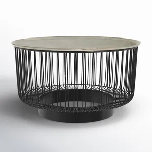 Table basse ronde moderne en métal avec plateau en verre, décoration contemporaine pour salon, meuble d'appoint intérieur pour la maison - Product Image 4