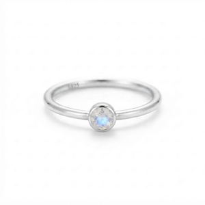 Rhaya Jewels Elegant Rhodium Plated 925 Sterling Silver Round Cut Moonstone Bezel Setting <b>Dainty</b> Band Trendy Engagement <b>Ring</b> - Product Image 2