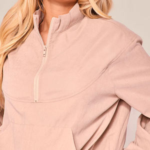 Casual Two Piece Outfits Set Quarter Zip Windbreaker Jacket With Shorts Solid Color Loose Fit Nylon Material Spring Wear - Product Image 4