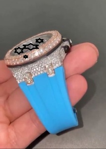 Reloj de Lujo para Mujer con Incrustaciones de Diamantes, Correa de Silicona Azul, Movimiento de Cuarzo Analógico, Caja Redonda, Hebilla de Acero Inoxidable - Product Image 3