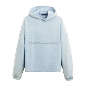 Sweat à capuche oversize en molleton bleu clair pour homme, coupe ample vintage, bord brut, motif DDP, épaules tombantes, hiver - Product Image 5