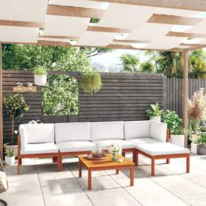 Ensemble de salon de jardin modulaire en bois d'acacia massif, 6 pièces, couleur crème - Product Image 1