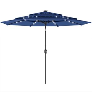 Ombrellone da Esterno Blu Navy da 2,95 m con Luci LED Solari, Ombrellone da Tavolo a 3 Livelli con Manovella Inclinabile - Product Image 1