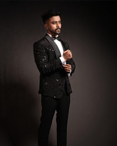 デザイナーブラックメンズスーツ花婿ウェディングタキシードカスタムメイド<span class=keywords><strong>2</strong></span>ピースウエディングパーティースリムフィットスーツ - Product Image 1