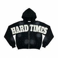 Sweat à capuche streetwear surdimensionné en coton épais 100 % avec fermeture éclair et manches évasées doublées de strass, personnalisable pour fournisseurs