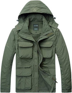 Chaqueta Cortavientos Personalizada para Hombre, de Lona y Piel de Vaca, con Capucha, Cierre Frontal con Cremallera, Logotipo Impreso, Estilo Urbano - Product Image 1