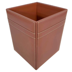 Mocha Leather Square Waste Basket <b>Office</b> Leather Waste <b>Bin</b> Rectangular Leather Waste <b>Bin</b> Open Top Simple Style - Product Image 5