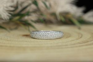 Classic 925 <b>Silver</b> <b>Eternity</b> Band <b>Ring</b> With Moissanite Pave Setting Round Brilliant Cut Unisex Wedding Jewelry - Product Image 3