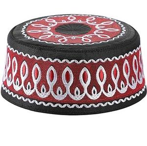 Chapeaux de prière musulmans imprimés brodés, respirants, couleur bordeaux unie, vente en gros, casquettes de prière Namaz, Topi Kufi, chapeau d'Arabie Saoudite - Product Image 4