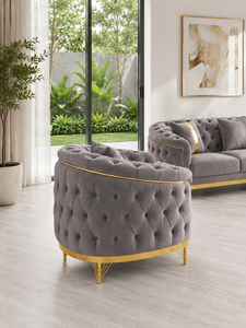 Luxury 321 Grey Chesterfield <b>Sofa</b> Set with Tufted Design and <b>Gold</b> Trim for Living Room Villa Hall Office Contamporary Design - Product Image 2