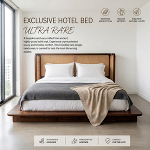 Hotel <b>Beds</b> Solid Teak <b>Bed</b> <b>Frame</b> Commercial Grade Cane <b>Rattan</b> Panel Platform <b>Beds</b> for Luxury Resort Villa Project Contract - Product Image 1
