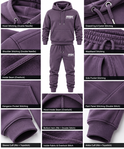 Ensemble jogging et sweat à capuche en molleton 100 % coton tricoté uni pour homme – Idéal pour l'hiver et les tenues décontractées - Product Image 5