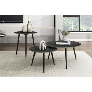Modern Style 3-Piece Nesting Cocktail <b>Table</b> Set Black Metal <b>Legs</b> with Sintered Stone Top Occasional <b>Coffee</b> <b>Tables</b> - Product Image 1