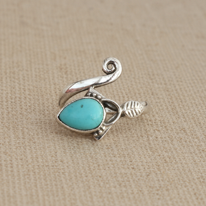925 Sterling Silver Bezel Set Pear Turquoise Plant Pattern <b>Adjustable</b> <b>Ring</b> Handmade Boho Style Rose Gold Gold Plated Women's - Product Image 5