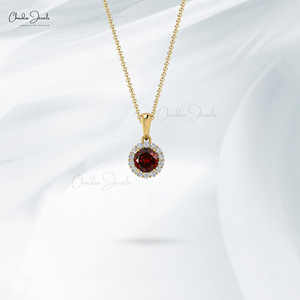 Pendentif en grenat du Mozambique, pierre précieuse ronde de 4 mm, avec collier en or massif 14 carats et diamants, fournisseur en gros d'Inde - Product Image 5
