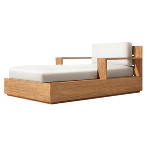Chaise longue moderne de haute qualité en teck avec accoudoirs, lit de piscine extérieur, mobilier de parc, de resort, d'hôtel, de villa, style minimaliste - Product Image 1
