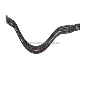 Bande de front de cheval en cuir rembourré noir incrustée de cristaux multicolores bande de front de bride de forme incurvée faite à la main avec logo personnalisé - Product Image 4