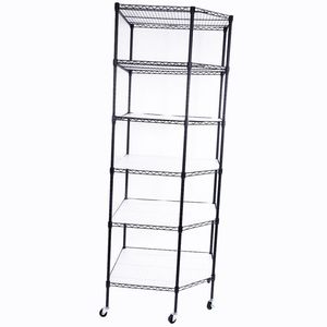 Black 6-Layer Polygonal <b>Corner</b> <b>Shelf</b> for <b>Garages</b> 680*680*1800 Plastic Coated with 2\" PP Wheels - Product Image 1