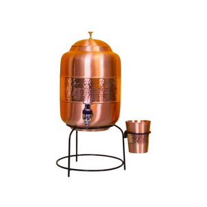 Dispensador de agua vintage floral de cobre con grifo y taza sobre soporte metálico para uso doméstico en oferta. - Product Image 2