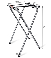 Nouveau support de plateau pliant double barre carré moderne en métal chromé miroir Cagnshan Henry pour la restauration, couleur argent, avec rangement
