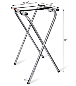 New Top Cagnshan Henry Foodservice <b>Mirror</b> Chrome Finish Double Bar Folding Tray Stand Silver Storage Holder Metal Tray Stand - Product Image 2