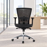 Chaise de bureau moderne KINSHA à dossier plein, mobilier commercial, ergonomique, avec accoudoirs réglables en maille, base chromée pivotante et fonction de levage électrique