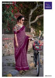 ผู้ผลิตผ้าส่าหรีพิมพ์ลายคุณภาพเยี่ยม สวยงาม โดดเด่น พร้อมเสื้อปักลายดอกไม้สีสันสดใส จากอินเดีย - Product Image 2