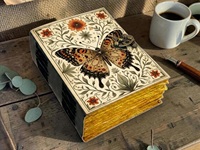 Carnet en cuir personnalisé 200 feuilles, motif papillon, fait main, floral, botanique, journal d'écriture, style vintage, nature, aquarelle