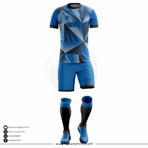 Ensemble de maillots de football pour hommes Mawra, bleu, géométrique, sublimé, respirant, coupe athlétique, manches courtes, uniformes de football pour équipes - Product Image 5