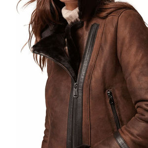 Unique Hot Selling Women's <b>Sheepskin</b> Leather Solid <b>Jacket</b> Breathable Eco-Friendly OEM Custom Logo Design - Product Image 5