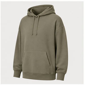 Customize Khaki Green Mens Loose <b>Longline</b> Pullover <b>Hoodie</b> Tonal Drawcord Kangaroo Pocket Garment-Dyed Cotton Terry MHOOD-0033 - Product Image 4
