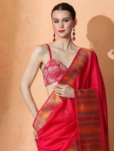 KV <b>Red</b> Silk Woven Designer <b>Saree</b> With Unstitched Blouse - Product Image 5