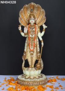 Estatua del Dios Hindú Vishnu, Figura de Vishnu de Mármol Blanco, Escultura de Dios Vishnu en Poliresina - Product Image 5