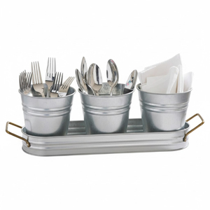 Tabletop Organizer Multi Compartment Cutlery Holder Silver Color Kitchen <b>Utensil</b> Storage Stainless Steel Caddy Organizer - Product Image 1