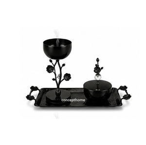 Black Metal Incense <b>Burner</b> Set With Tray Floral Design Aromatherapy Use All Season - Product Image 1