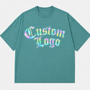 Custom Oversized Sky Blue Cotton <b>T</b> <b>Shirt</b> with Rainbow Reflective <b>Gothic</b> Logo | Heavyweight Unisex Streetwear Graphic Tee - Product Image 3