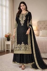 Conjunto Étnico Premium GMY de Seda Salwar Kameez con Bordado Pesado y Trabajo de Secuencia Codificada, Completamente Cosido, Listo para Usar, para Bodas y Fiestas - Product Image 5