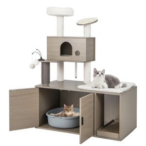 Modern 2-in-1 <b>Cat</b> Tower with <b>Litter</b> Box Enclosure Indoor <b>Cat</b> Trees & Scratcher - Product Image 4