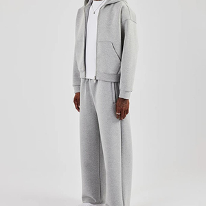 Custom Casual Hooded Men's Tracksuit Heavyweight Windproof Breathable Eco-Friendly <b>Polyester</b>/Cotton Sweatpants Zip <b>Hoodie</b> Solid - Product Image 4
