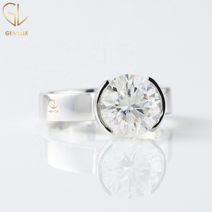 Bague de fiançailles en moissanite taille ronde, bague de mariage à demi-sertissage, bague solitaire en moissanite - Product Image 3