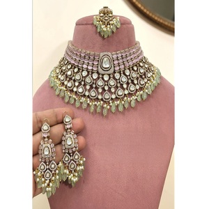 Designer Best Quality Gold Plated <b>Beads</b> Moissanite Stones Luxury Choker <b>Set</b> Bridal Wedding Jewellery Collection Women - Product Image 1