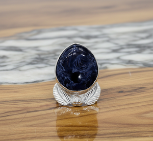 Anillo de Eternidad Bohemio de Plata de Ley 925 con Gema de Pietersita Azul Pera, Engaste de Bisel, Estilo Clásico, Sin Níquel, para Mujer, para Boda - Product Image 5